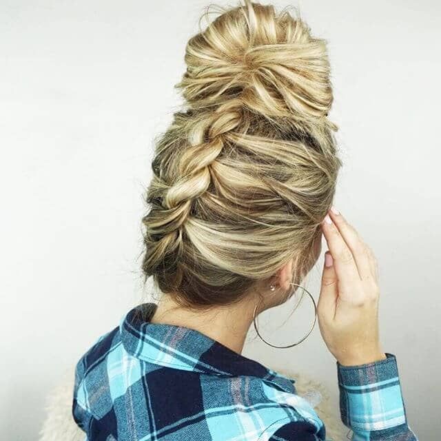 Upside Down Twist Braid and High Bun