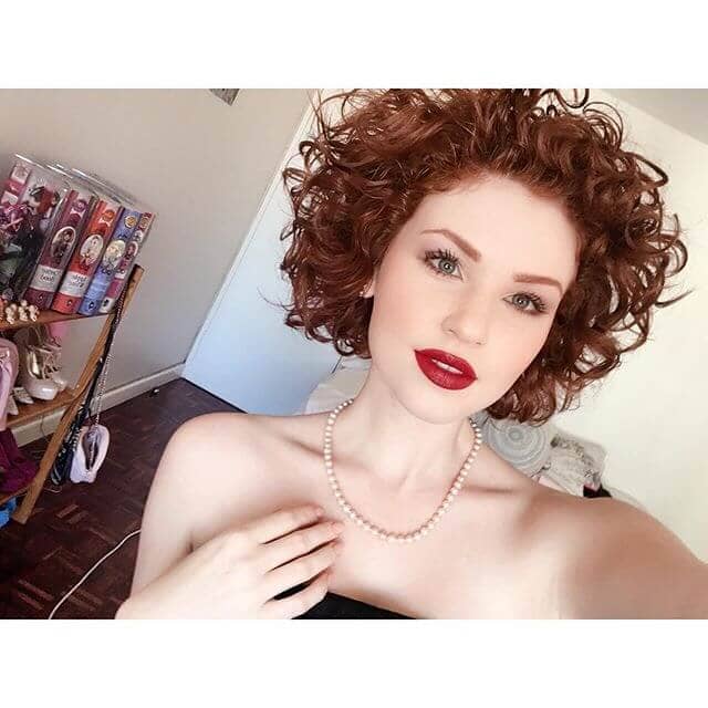 All Out Glam Red Curls With Length Pixie Cut