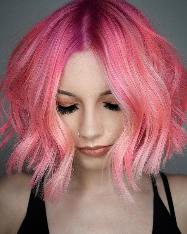 Short Pink Waves with Rose Gold Highlights
