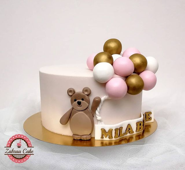 Gold-Dusted Teddy Bear Takes to the Air Cake