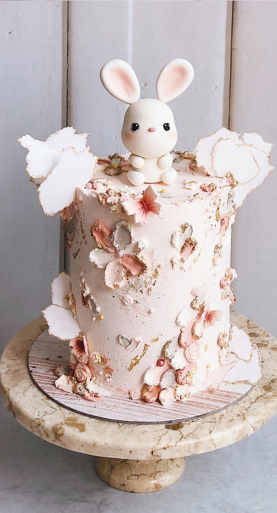  White and Pink Rabbit-Inspired Baby Shower Cake