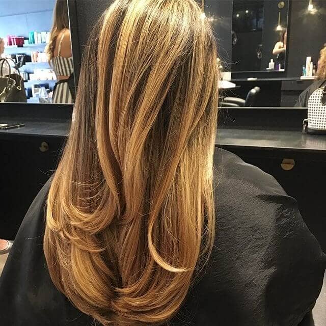 Dark Multiple Tone Blonde and Brown with Soft Layered Haircuts
