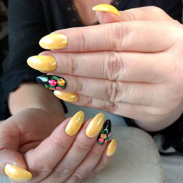 Elegant Golden Yellow with Aquatic Details