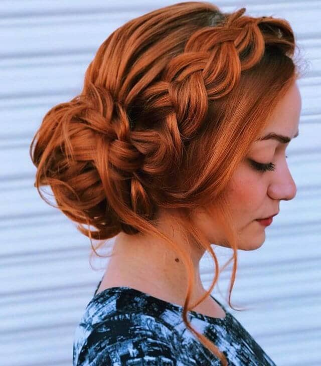 Loosely Plaited Bangs Swept Into Braided Bun