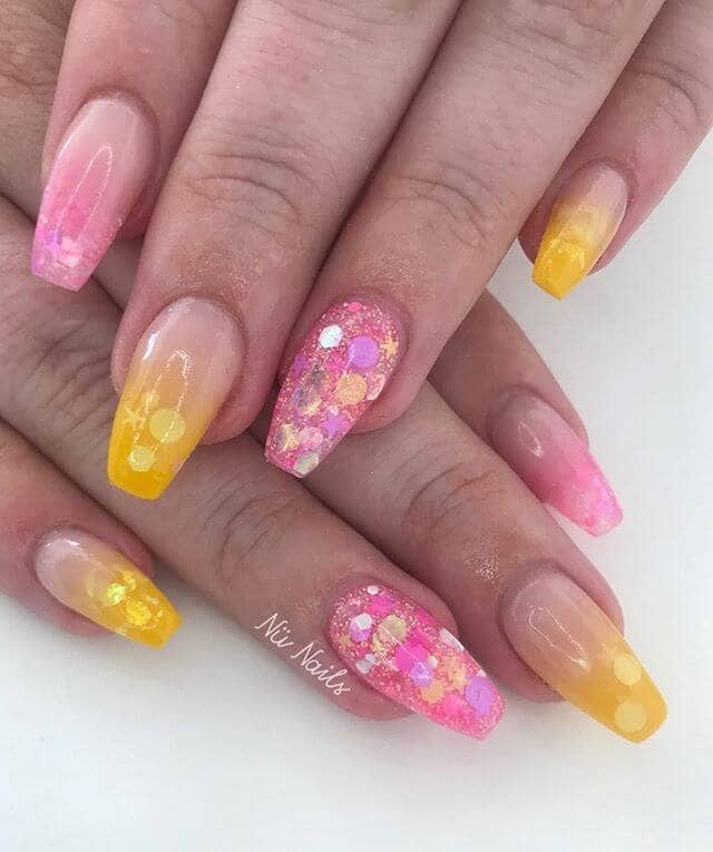 Glitter Yellow and Bubblegum Pink Acrylics