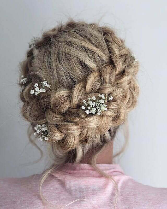 Double Braided Crown With Baby's Breath