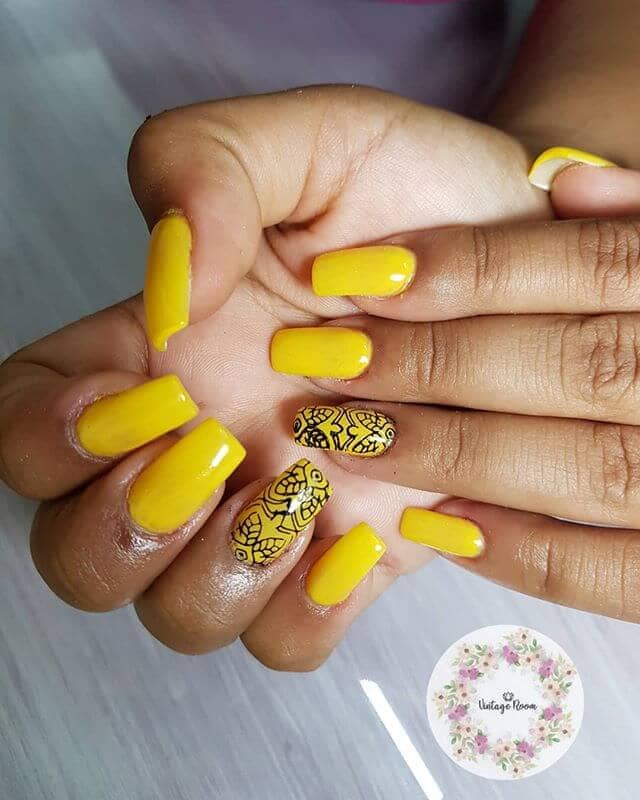 Bright Yellow Acrylics with Black Details