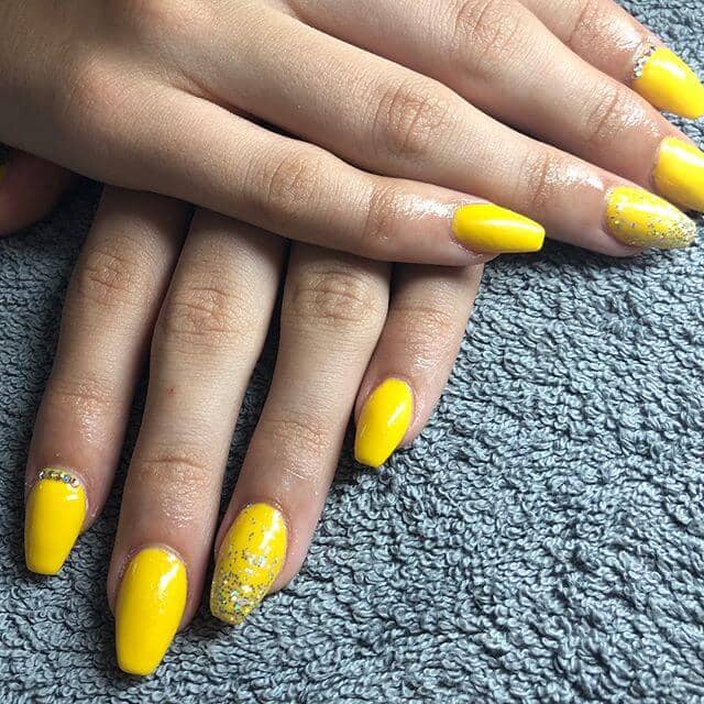 Bright Yellow Acrylics with Glitter