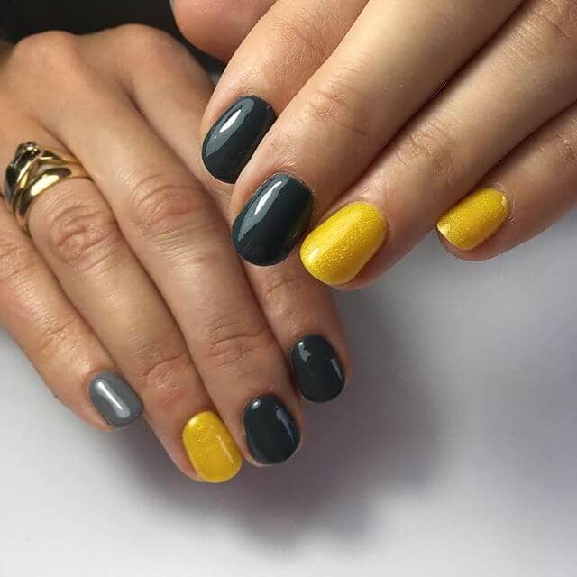 Goldenrod Nails with Shades of Black