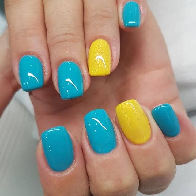 Lemon and Turquoise Flirty Nails