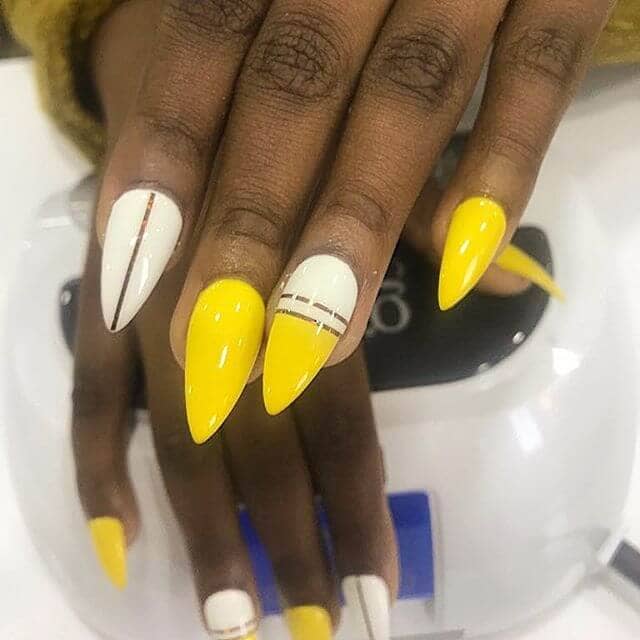 Bold White, Yellow and Gold Stilettos