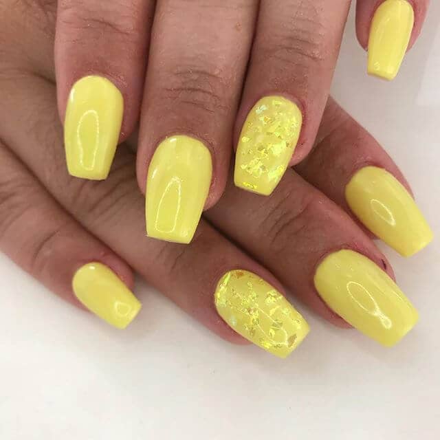 Yellow on Yellow Glitter Nails