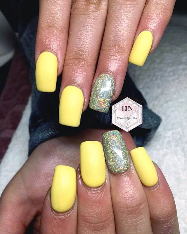 Yellow Acrylic Nails with Opalescent Accent