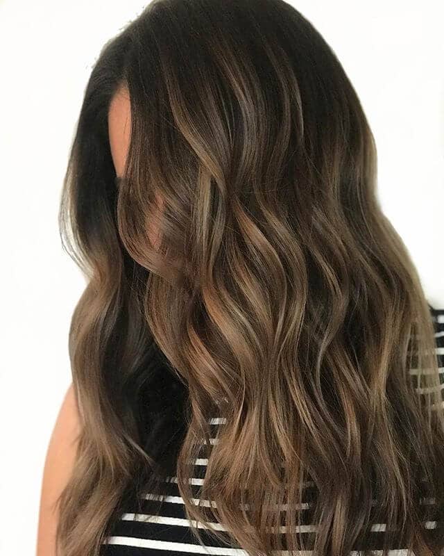 Subtly Wavy Dark Brown Hairstyle with Light Brown Highlights