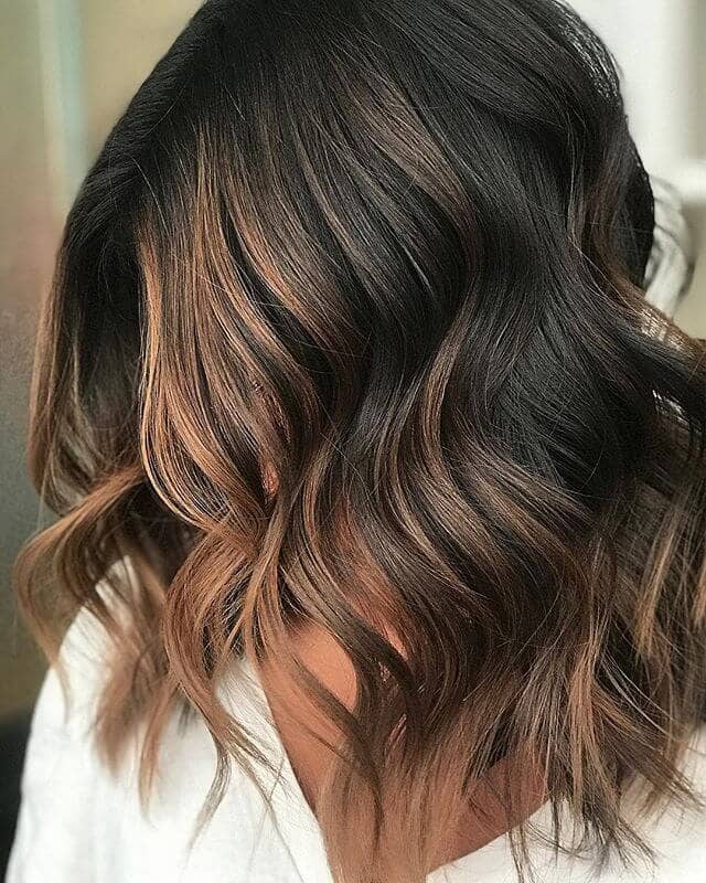 Shoulder Length Deep Brown With Caramel Highlights