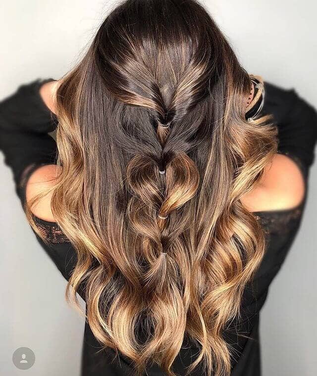 Caramel Tips with Half-up Messy Fishtail for Brown Hair