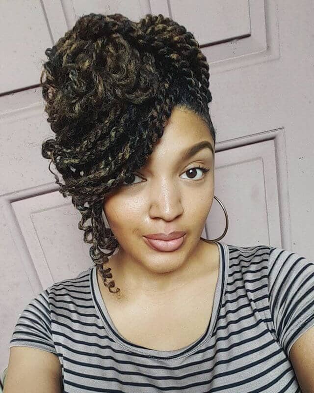 Curly Twisted Updo with Side Swept Bang Kinky Twist