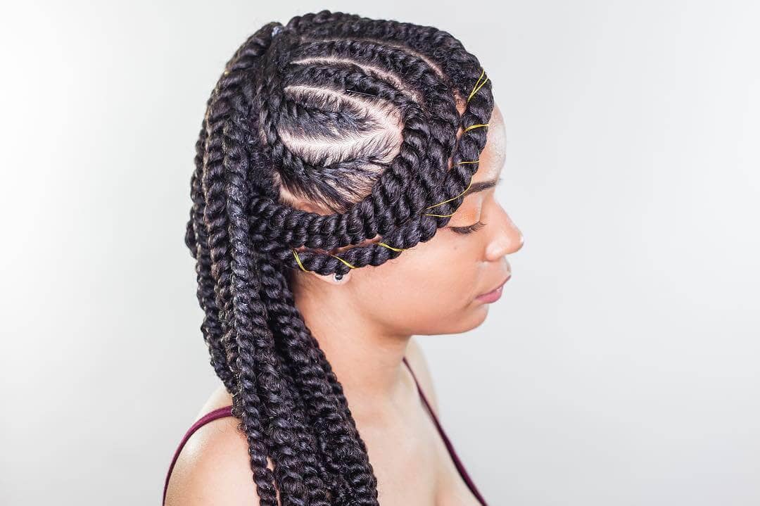 Cornrows with Side Swept Chunky Twists Kinky Twist Hairstyles