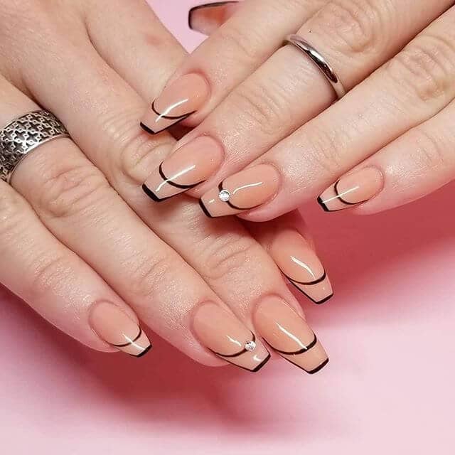 Nude Nail Idea: Rosy Pink Nude Nails with Black Accents