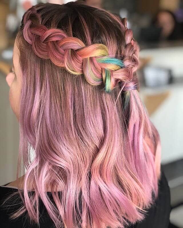 Rosy Waves with Rainbow Peek-a-Boo Braid