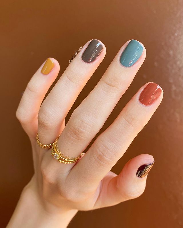 Subdued Rainbow Nail  Color Nail Design