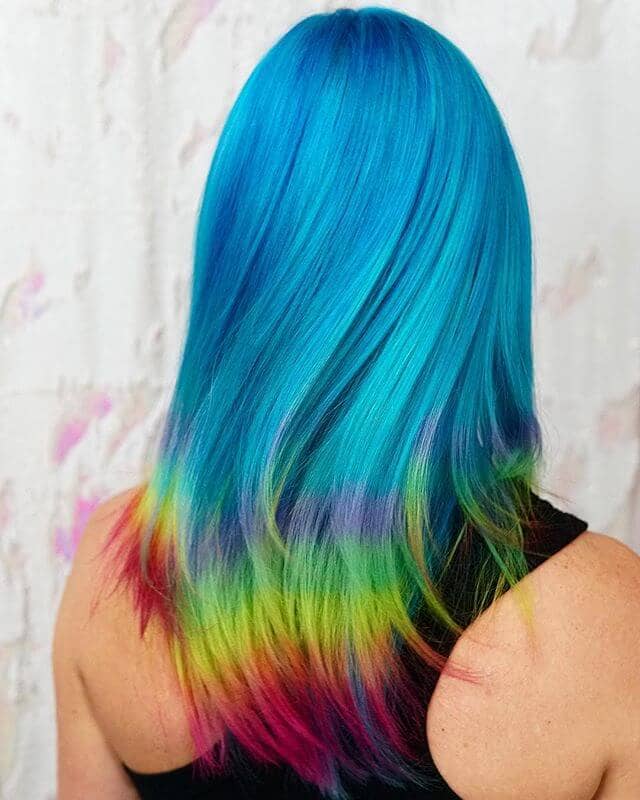 Feathery Layers of Blue with Rainbow Tips