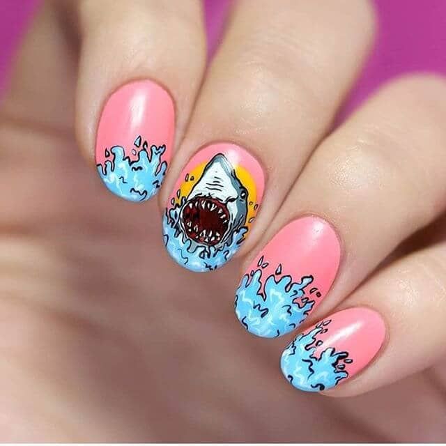 Cool Creative Nail Shark Design Nail Art with Negative Space