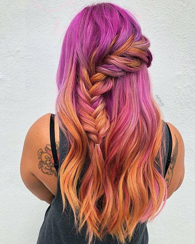 Hot Magenta and Coral Pink Hair Color