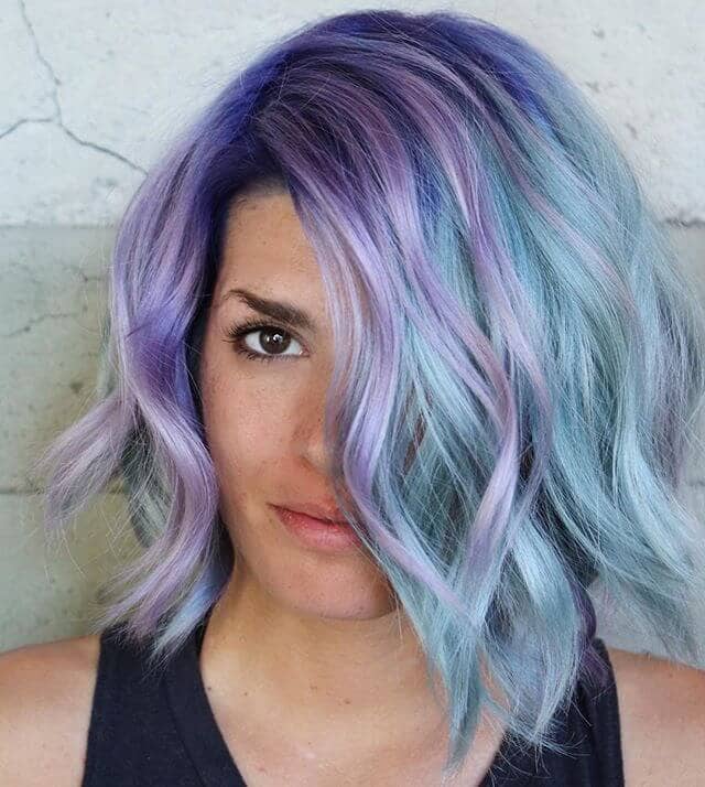 Pastel Purple and Blue Short Beachy Curls