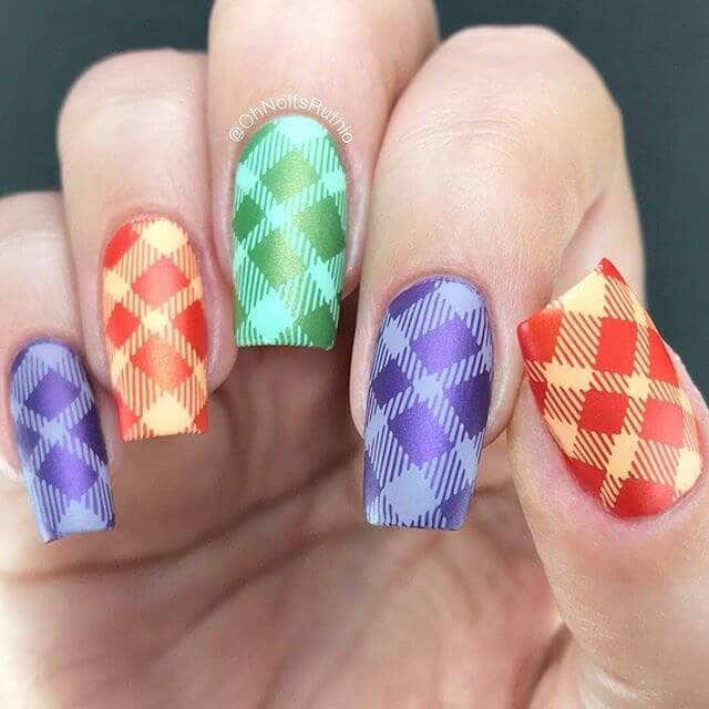 Multi-Colored Matte Argyle Matte Nails