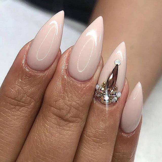 Nude Nail Art with Gemstones and Sparkly Accents