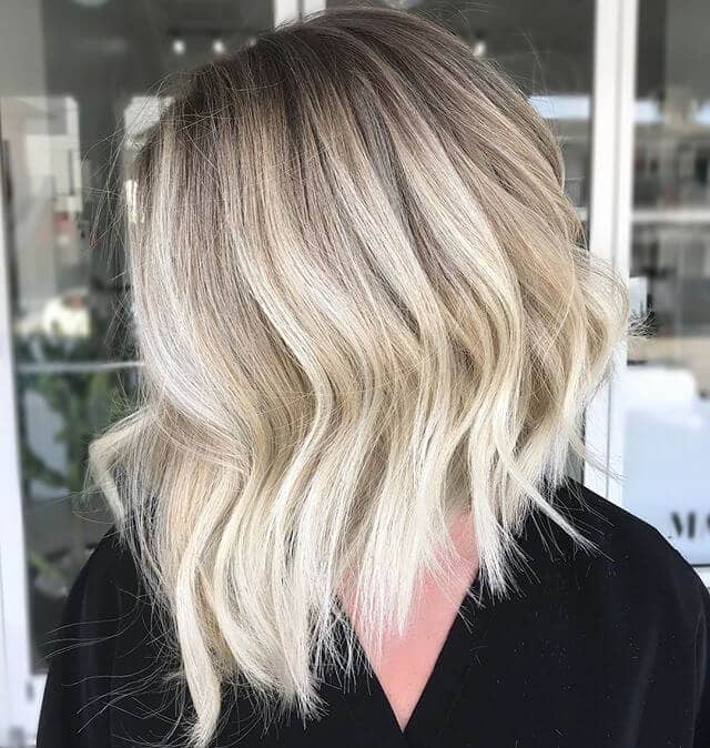 Wavy and Asymmetrical Long Bob with Dark Roots