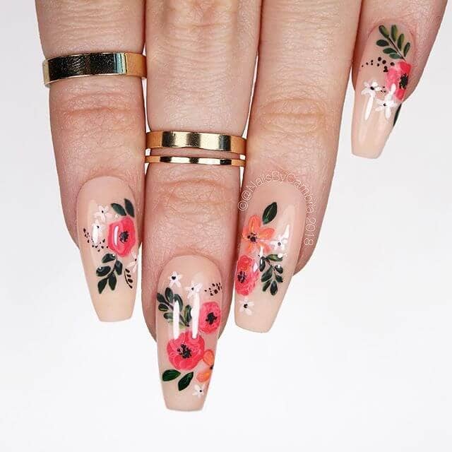 Nude Nail Idea: Lovely Flowers with Fancy Nude Nails Design