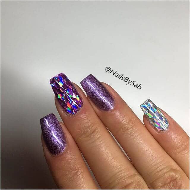 Glamorous Purple Sparkle Nail  with Iridescent Highlights Nail Art