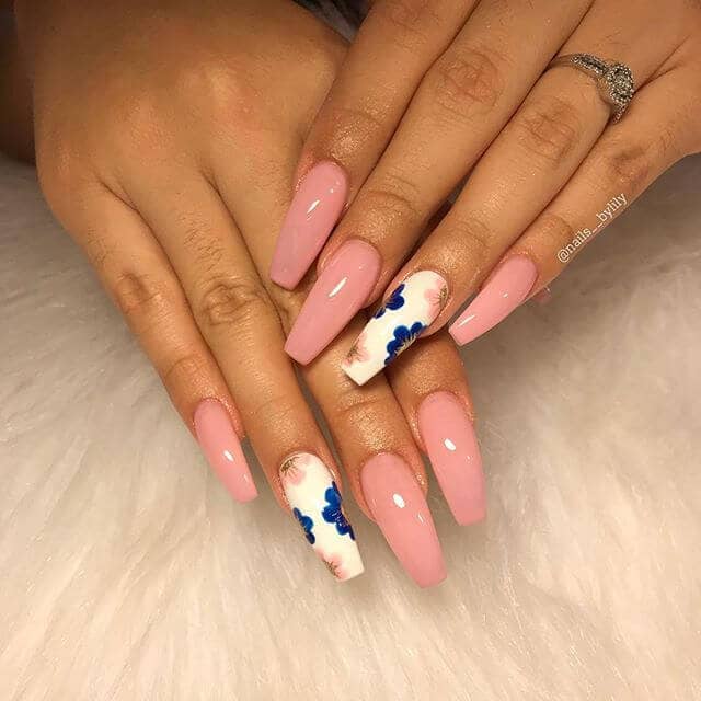 Smooth and Silky Blue Nail and Pink Cute Nails