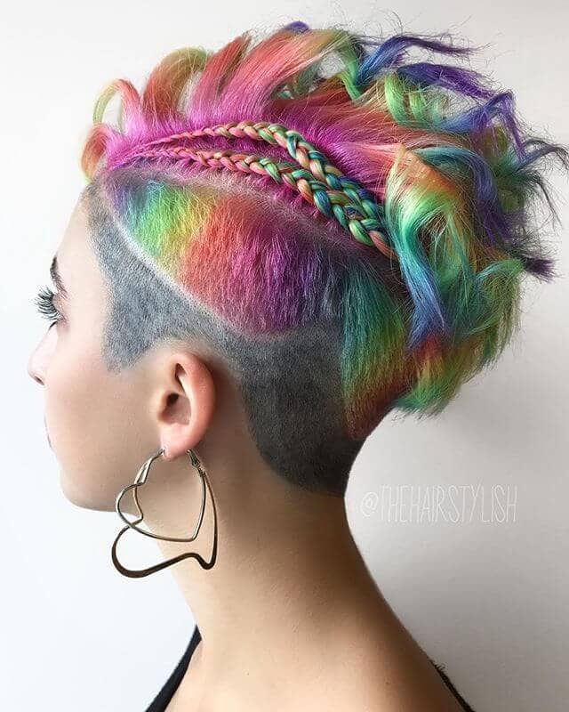 Braided Vibrant Faux-hawk and Rainbow Undercut