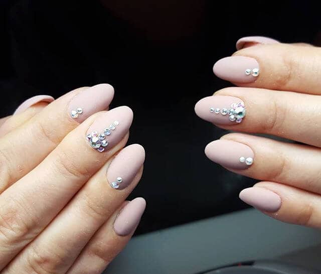 Nude Nail Idea: Pink Nude Nails with Rhinestones