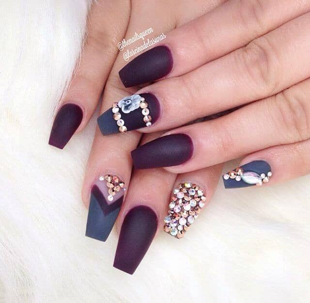 Romantic Matte and Rhinestone Nail Art, Matte Nails