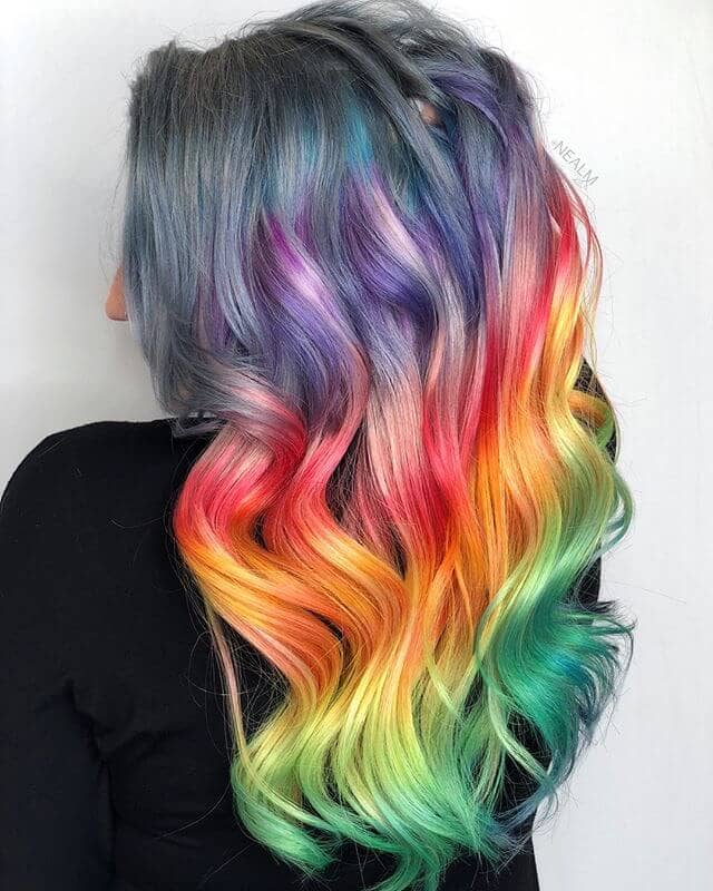 Stunning Long Curls with Full Rainbow Bayalage