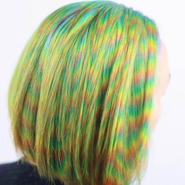 Short Bob Cut with Hypnotic Chevron Rainbow