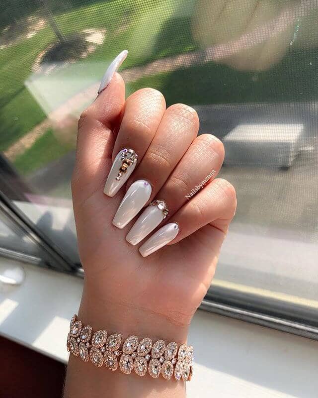 Nude Nail Idea: Simple Mother-of-Pearl Elegance with Delicate Jewels Nude Nails