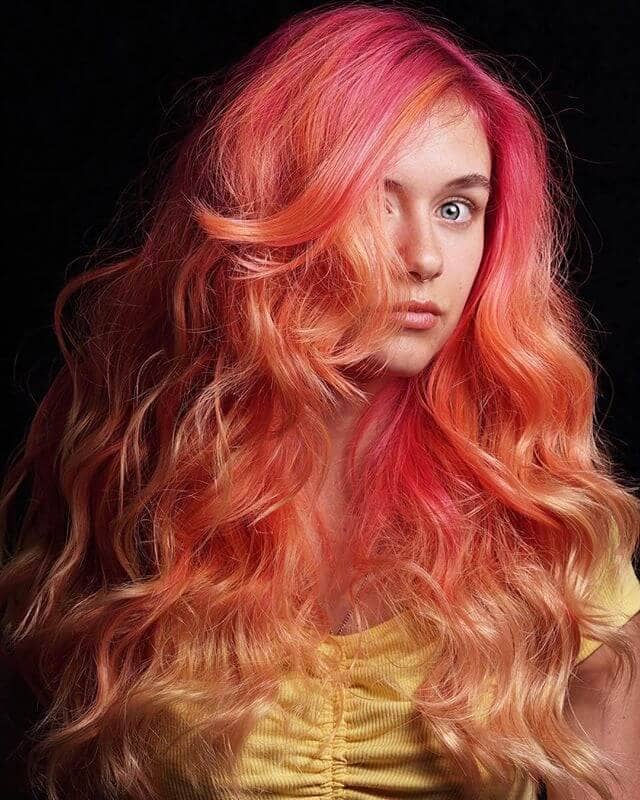 Vibrant Sunburst Ombre in Big Voluminous Curls