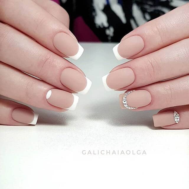 Gorgeous Diamond-Accented Matte Nails French Manicure