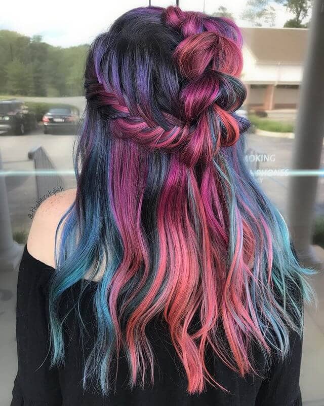 Deep Purple-to-Pink Pull-Through Braid and Crown