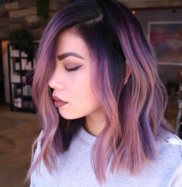 Purple Ombre Long Bob with Dark Roots