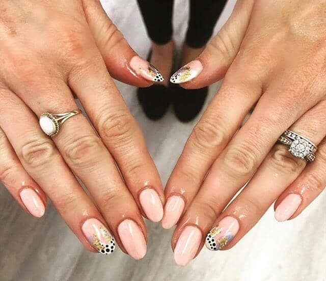 Nail Art: Pink and Polka Dots with Gold and Silver Nude Nails