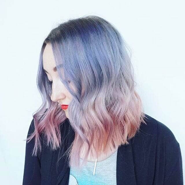 Short Beach Curls with Blue-to-Pink Pastel Ombre