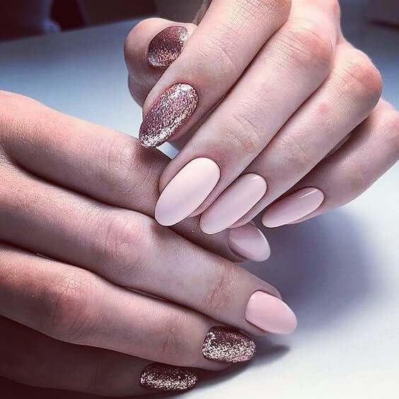Candied Nude Nails with Sparkly Glittered Accents