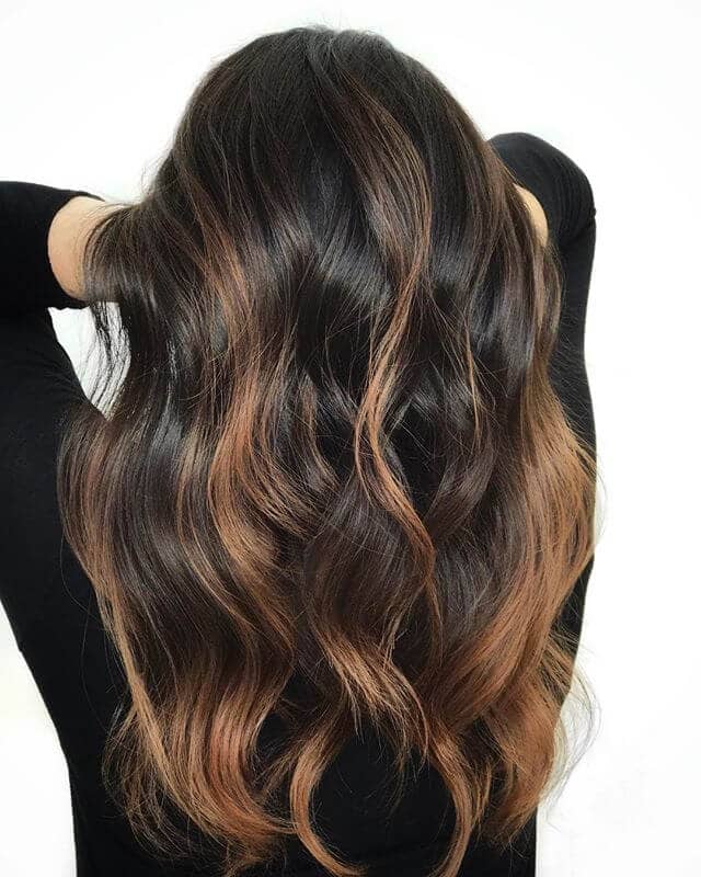 Dark Chocolate Brown Hair with Fair Amber Blonde Highlights