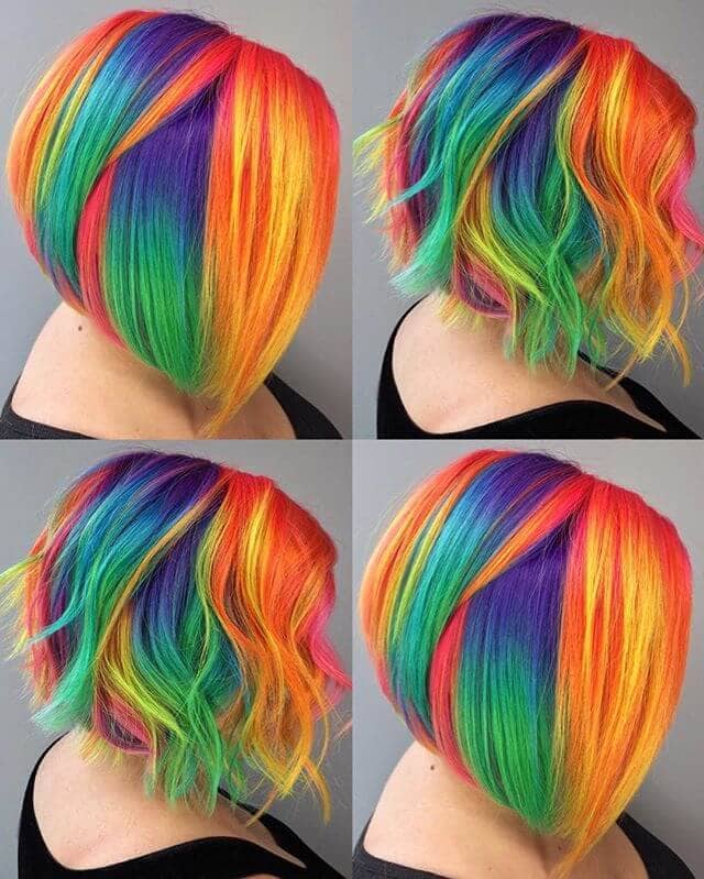 Blunt or Curly Brilliant Chunky Rainbow Angled Bob